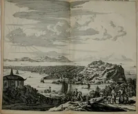 An illustration from Gedenkwaerdig bedryf der Nederlandsche Oost-Indische maetschappye, op de kuste en in het keizerrijk van Taising of Sina: behelzende het tweede gezandschap aen den onder-koning Singlamong en veldheer Taising Lipoui; door Jan van Kampen en Konstantyn Nobel. Vervolgt met een verhael van het voorgevallen des jaers zestien hondert drie ein vier en zestig, op de kust van Sina, en ontrent d'eilanden Tayowan, Formosa, Ay en Quemuy, onder 't gezag van Balthasar Bort: en het derde gezandschap aen Konchy, Tartarsche keizer van Sina en Oost-Tartarye: onder beleit van Zijne Ed. Pieter van Hoorn. Beneffens een beschryving van geheel Sina. Verciert doorgaens met verscheide kopere platen (1670)