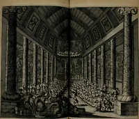 An illustration from Gedenkwaerdig bedryf der Nederlandsche Oost-Indische maetschappye, op de kuste en in het keizerrijk van Taising of Sina: behelzende het tweede gezandschap aen den onder-koning Singlamong en veldheer Taising Lipoui; door Jan van Kampen en Konstantyn Nobel. Vervolgt met een verhael van het voorgevallen des jaers zestien hondert drie ein vier en zestig, op de kust van Sina, en ontrent d'eilanden Tayowan, Formosa, Ay en Quemuy, onder 't gezag van Balthasar Bort: en het derde gezandschap aen Konchy, Tartarsche keizer van Sina en Oost-Tartarye: onder beleit van Zijne Ed. Pieter van Hoorn. Beneffens een beschryving van geheel Sina. Verciert doorgaens met verscheide kopere platen (1670)