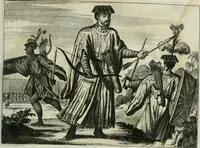 An illustration from Gedenkwaerdig bedryf der Nederlandsche Oost-Indische maetschappye, op de kuste en in het keizerrijk van Taising of Sina: behelzende het tweede gezandschap aen den onder-koning Singlamong en veldheer Taising Lipoui; door Jan van Kampen en Konstantyn Nobel. Vervolgt met een verhael van het voorgevallen des jaers zestien hondert drie ein vier en zestig, op de kust van Sina, en ontrent d'eilanden Tayowan, Formosa, Ay en Quemuy, onder 't gezag van Balthasar Bort: en het derde gezandschap aen Konchy, Tartarsche keizer van Sina en Oost-Tartarye: onder beleit van Zijne Ed. Pieter van Hoorn. Beneffens een beschryving van geheel Sina. Verciert doorgaens met verscheide kopere platen (1670)