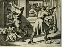 An illustration from Gedenkwaerdig bedryf der Nederlandsche Oost-Indische maetschappye, op de kuste en in het keizerrijk van Taising of Sina: behelzende het tweede gezandschap aen den onder-koning Singlamong en veldheer Taising Lipoui; door Jan van Kampen en Konstantyn Nobel. Vervolgt met een verhael van het voorgevallen des jaers zestien hondert drie ein vier en zestig, op de kust van Sina, en ontrent d'eilanden Tayowan, Formosa, Ay en Quemuy, onder 't gezag van Balthasar Bort: en het derde gezandschap aen Konchy, Tartarsche keizer van Sina en Oost-Tartarye: onder beleit van Zijne Ed. Pieter van Hoorn. Beneffens een beschryving van geheel Sina. Verciert doorgaens met verscheide kopere platen (1670)