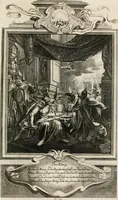 An illustration from Geistliche Todts-Gedancken : bey allerhand Gemählden und Schildereyen in Vorbildung unterschiedlichen Geschlechts, Alters, Standes, und Würdens-Persohnen sich des Todes zu erinneren, aus dessen Lehr die Tugend zu üben, und die Sünd zu meyden : erstlich in Kupfer entworffen, nachmahlen durch sittliche Erörtherung und Uberlegung unter Todten-Farben in Vorschein gebracht, dardurch zum Heyl der Seelen im Gemüth des geneigten Lesers ein lebendige Forcht und embsige Vorsorg des Todes zu erwecken (1753)
