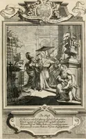 An illustration from Geistliche Todts-Gedancken : bey allerhand Gemählden und Schildereyen in Vorbildung unterschiedlichen Geschlechts, Alters, Standes, und Würdens-Persohnen sich des Todes zu erinneren, aus dessen Lehr die Tugend zu üben, und die Sünd zu meyden : erstlich in Kupfer entworffen, nachmahlen durch sittliche Erörtherung und Uberlegung unter Todten-Farben in Vorschein gebracht, dardurch zum Heyl der Seelen im Gemüth des geneigten Lesers ein lebendige Forcht und embsige Vorsorg des Todes zu erwecken (1753)