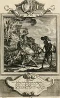 An illustration from Geistliche Todts-Gedancken : bey allerhand Gemählden und Schildereyen in Vorbildung unterschiedlichen Geschlechts, Alters, Standes, und Würdens-Persohnen sich des Todes zu erinneren, aus dessen Lehr die Tugend zu üben, und die Sünd zu meyden : erstlich in Kupfer entworffen, nachmahlen durch sittliche Erörtherung und Uberlegung unter Todten-Farben in Vorschein gebracht, dardurch zum Heyl der Seelen im Gemüth des geneigten Lesers ein lebendige Forcht und embsige Vorsorg des Todes zu erwecken (1753)