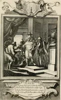 An illustration from Geistliche Todts-Gedancken : bey allerhand Gemählden und Schildereyen in Vorbildung unterschiedlichen Geschlechts, Alters, Standes, und Würdens-Persohnen sich des Todes zu erinneren, aus dessen Lehr die Tugend zu üben, und die Sünd zu meyden : erstlich in Kupfer entworffen, nachmahlen durch sittliche Erörtherung und Uberlegung unter Todten-Farben in Vorschein gebracht, dardurch zum Heyl der Seelen im Gemüth des geneigten Lesers ein lebendige Forcht und embsige Vorsorg des Todes zu erwecken (1753)