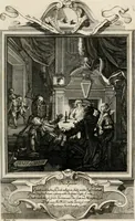 An illustration from Geistliche Todts-Gedancken : bey allerhand Gemählden und Schildereyen in Vorbildung unterschiedlichen Geschlechts, Alters, Standes, und Würdens-Persohnen sich des Todes zu erinneren, aus dessen Lehr die Tugend zu üben, und die Sünd zu meyden : erstlich in Kupfer entworffen, nachmahlen durch sittliche Erörtherung und Uberlegung unter Todten-Farben in Vorschein gebracht, dardurch zum Heyl der Seelen im Gemüth des geneigten Lesers ein lebendige Forcht und embsige Vorsorg des Todes zu erwecken (1753)