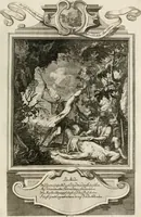An illustration from Geistliche Todts-Gedancken : bey allerhand Gemählden und Schildereyen in Vorbildung unterschiedlichen Geschlechts, Alters, Standes, und Würdens-Persohnen sich des Todes zu erinneren, aus dessen Lehr die Tugend zu üben, und die Sünd zu meyden : erstlich in Kupfer entworffen, nachmahlen durch sittliche Erörtherung und Uberlegung unter Todten-Farben in Vorschein gebracht, dardurch zum Heyl der Seelen im Gemüth des geneigten Lesers ein lebendige Forcht und embsige Vorsorg des Todes zu erwecken (1753)