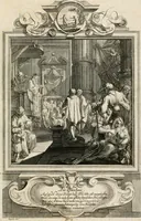 An illustration from Geistliche Todts-Gedancken : bey allerhand Gemählden und Schildereyen in Vorbildung unterschiedlichen Geschlechts, Alters, Standes, und Würdens-Persohnen sich des Todes zu erinneren, aus dessen Lehr die Tugend zu üben, und die Sünd zu meyden : erstlich in Kupfer entworffen, nachmahlen durch sittliche Erörtherung und Uberlegung unter Todten-Farben in Vorschein gebracht, dardurch zum Heyl der Seelen im Gemüth des geneigten Lesers ein lebendige Forcht und embsige Vorsorg des Todes zu erwecken (1753)