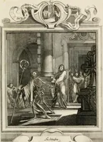 Picture 20 of 61 from Geistliche Todts-Gedancken : bey allerhand Gemählden und Schildereyen in Vorbildung unterschiedlichen Geschlechts, Alters, Standes, und Würdens-Persohnen sich des Todes zu erinneren, aus dessen Lehr die Tugend zu üben, und die Sünd zu meyden : erstlich in Kupfer entworffen, nachmahlen durch sittliche Erörtherung und Uberlegung unter Todten-Farben in Vorschein gebracht, dardurch zum Heyl der Seelen im Gemüth des geneigten Lesers ein lebendige Forcht und embsige Vorsorg des Todes zu erwecken (1753), leaf 84