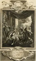 An illustration from Geistliche Todts-Gedancken : bey allerhand Gemählden und Schildereyen in Vorbildung unterschiedlichen Geschlechts, Alters, Standes, und Würdens-Persohnen sich des Todes zu erinnern, aus dessen Lehr die Tugend zu üben, und die Sünd zu meyden : erstlich in Kupfer entworffen, nachmahlen durch sittliche Erörtherung und Uberlegung unter Todten-Farben in Vorschein gebracht, dardurch zum Heyl der Seelen im Gemüth des geneigten Lesers ein lebendige Forcht und embsige Vorsorg des Todes zu erwecken (1753)