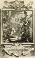 An illustration from Geistliche Todts-Gedancken : bey allerhand Gemählden und Schildereyen in Vorbildung unterschiedlichen Geschlechts, Alters, Standes, und Würdens-Persohnen sich des Todes zu erinnern, aus dessen Lehr die Tugend zu üben, und die Sünd zu meyden : erstlich in Kupfer entworffen, nachmahlen durch sittliche Erörtherung und Uberlegung unter Todten-Farben in Vorschein gebracht, dardurch zum Heyl der Seelen im Gemüth des geneigten Lesers ein lebendige Forcht und embsige Vorsorg des Todes zu erwecken (1753)