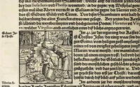 An illustration from Gemeiner loblicher Eydgnoschafft Stetten, Landen vnd Völckeren Chronick wirdiger Thaaten Beschreybung : hieriñ wirt auch die Gelegenheit der gantzen Europe : item ein kurtzuer griffne Chronica Germanie oder Teütschlands : in sonders aber ein fleyssige histori vnd ordenliche Beschreybung Gallie oder Franckrychs fürgestellt : darauff deñ obgedachte der Eydgnoschafft Beschreybung volget ... (1548)