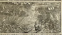 An illustration from Gemeiner loblicher Eydgnoschafft Stetten, Landen vnd Völckeren Chronick wirdiger Thaaten Beschreybung : hieriñ wirt auch die Gelegenheit der gantzen Europe : item ein kurtzuer griffne Chronica Germanie oder Teütschlands : in sonders aber ein fleyssige histori vnd ordenliche Beschreybung Gallie oder Franckrychs fürgestellt : darauff deñ obgedachte der Eydgnoschafft Beschreybung volget ... (1548)