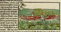 An illustration from Gemeiner loblicher Eydgnoschafft Stetten, Landen vnd Völckeren Chronick wirdiger Thaaten Beschreybung : hieriñ wirt auch die Gelegenheit der gantzen Europe : item ein kurtzuer griffne Chronica Germanie oder Teütschlands : in sonders aber ein fleyssige histori vnd ordenliche Beschreybung Gallie oder Franckrychs fürgestellt : darauff deñ obgedachte der Eydgnoschafft Beschreybung volget ... (1548)