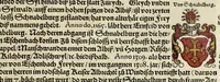 An illustration from Gemeiner loblicher Eydgnoschafft Stetten, Landen vnd Völckeren Chronick wirdiger Thaaten Beschreybung : hieriñ wirt auch die Gelegenheit der gantzen Europe : item ein kurtzuer griffne Chronica Germanie oder Teütschlands : in sonders aber ein fleyssige histori vnd ordenliche Beschreybung Gallie oder Franckrychs fürgestellt : darauff deñ obgedachte der Eydgnoschafft Beschreybung volget ... (1548)