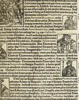 An illustration from Gemeiner loblicher Eydgnoschafft Stetten, Landen vnd Völckeren Chronick wirdiger Thaaten Beschreybung : hieriñ wirt auch die Gelegenheit der gantzen Europe : item ein kurtzuer griffne Chronica Germanie oder Teütschlands : in sonders aber ein fleyssige histori vnd ordenliche Beschreybung Gallie oder Franckrychs fürgestellt : darauff deñ obgedachte der Eydgnoschafft Beschreybung volget ... (1548)