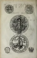 An illustration from A genealogical history of the kings of England, and monarchs of Great Britain, &c. : from the Conquest, anno 1066, to the year 1677 : in seven parts or books containing a discourse of their several lives, marriages, and issues ... with their effigies, seals, tombs ... all engraven in copper plates : furnished with several remarques and annotations (1677)