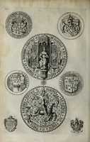 An illustration from A genealogical history of the kings of England, and monarchs of Great Britain, &c. : from the Conquest, anno 1066, to the year 1677 : in seven parts or books containing a discourse of their several lives, marriages, and issues ... with their effigies, seals, tombs ... all engraven in copper plates : furnished with several remarques and annotations (1677)