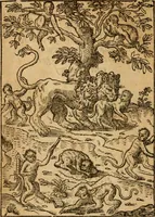 An illustration from Genealogie et la fin des Huguenaux, & descouverte du Calvinisme : où est sommairemet descrite l'histoire des troubles excitez en France parlesdits Huguenaux, iusques à present (1573)