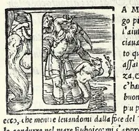 An illustration from Geneologia de gli dei : i quin deci libri di M. Giouanni Boccaccio, sopra la origine et discendenza di tutti gli dei de' gentili, con la spositione & sensi allegorici delle fauole, & con la dichiaratione dell'historie appartenenti à detta materia (1547)