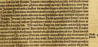 An illustration from General Chronica, das ist: Warhaffte eigentliche vnd kurtze Beschreibung, vieler namhaffter, vnd zum Theil biss daher vnbekannter Landtschafften, : erstlich dess Grossmechtigen vnd gewaltigen Herrn Priester Johan[n]s, Königs in Morenlandt, Königreichen vnd Herrschafften, auch derselbigen beyde geistliche vnd weltliche Regiment. Zum andern ein gemeine Beschreibung dess gantzen Erdbodems, in drey Bücher getheilt, nemlich, Asiam, Aphricam, vnd Europam, vnd was sich fürnemlich darinnen für guts und böses, zu Wasser und Landt, mit Krieg, Brunst, Hunger vnd dergleichen, von anfang der Welt, biss vff erbauwung der Statt Rom, vnd von dannen biss zu der Zeit Honorii vnd Theodosii, begeben vnd zugetrragen hat. Zum dritten vnd letzten, ein kurtzer Summarischer doch verstendtlicher Ausszug vnd Beschreibung der neuw erfundenen Inseln, Americe vnd Magellane, so man die neuwe Welt pflegt zu nennen. Darinnen alle Völcker vnd Nationen, die in der gantzen Welt (als viel deren jetziger Zeit bekannt sind) wohnen, sampt ihrer Ankunfft und Herkommen, auch Art vnd Natur, item Ceremonien und Gebräuchen in geistlichen und weltlichen sachen, trewlich beschrieben, vnd gleich als in einer Tafel abgemalt, für die Augen gestelt werden. Jetzt auffs neuw mit sonderm grossen fleiss, besser als zuuor, beschrieben vnd verteutscht, auch mehrer richtigkeit halben in drey vnderschiedliche Bücher getheilt, dergleichen noch niemals aussgangen (1581)