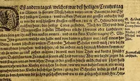Picture 2 of 6 from General Chronica, das ist: Warhaffte eigentliche vnd kurtze Beschreibung, vieler namhaffter, vnd zum Theil biss daher vnbekannter Landtschafften, : erstlich dess Grossmechtigen vnd gewaltigen Herrn Priester Johan[n]s, Königs in Morenlandt, Königreichen vnd Herrschafften, auch derselbigen beyde geistliche vnd weltliche Regiment. Zum andern ein gemeine Beschreibung dess gantzen Erdbodems, in drey Bücher getheilt, nemlich, Asiam, Aphricam, vnd Europam, vnd was sich fürnemlich darinnen für guts und böses, zu Wasser und Landt, mit Krieg, Brunst, Hunger vnd dergleichen, von anfang der Welt, biss vff erbauwung der Statt Rom, vnd von dannen biss zu der Zeit Honorii vnd Theodosii, begeben vnd zugetrragen hat. Zum dritten vnd letzten, ein kurtzer Summarischer doch verstendtlicher Ausszug vnd Beschreibung der neuw erfundenen Inseln, Americe vnd Magellane, so man die neuwe Welt pflegt zu nennen. Darinnen alle Völcker vnd Nationen, die in der gantzen Welt (als viel deren jetziger Zeit bekannt sind) wohnen, sampt ihrer Ankunfft und Herkommen, auch Art vnd Natur, item Ceremonien und Gebräuchen in geistlichen und weltlichen sachen, trewlich beschrieben, vnd gleich als in einer Tafel abgemalt, für die Augen gestelt werden. Jetzt auffs neuw mit sonderm grossen fleiss, besser als zuuor, beschrieben vnd verteutscht, auch mehrer richtigkeit halben in drey vnderschiedliche Bücher getheilt, dergleichen noch niemals aussgangen (1581), leaf 63