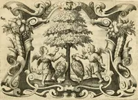 An illustration from Genii Serenissimorum Principum Philippi Wilhelmi Comitis Palatini Rheni ... sponsi, et Annae Catharinae Constantiae, augustissimorum regum Sigismundi III. filiae, Vladislai IV. sororis, Poloniae et Sueciae &c principis, sponsae : quos in nuptiali eorundem solennitate tria Societatis Jesu Collegia Dusseldorpiense, Monasterioeiffliacum e[t] Marcoduranum clementissimis suis dominis et munificentissimis fundatoribus D. C (1642)