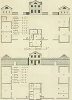 An illustration from The gentleman and farmer's architect : a new work, containing a great variety of useful and genteel designs, being correct plans and elevations of parsonage and farm houses, lodges for parks, pinery, peach, hot and green houses, with the fire-wall, tan-pit, &c. particularly described ... : with scales and tables of reference, describing the several parts, with their just dimensions and use (1762)