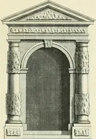 An illustration from The gentlemens or builders companion : containing variety of usefull designs for doors, gateways, peers, pavilions, temples, chimney-pieces, slab tables, pier glasses, or tabernacle frames, ceiling peices [sic] &c. (1739)