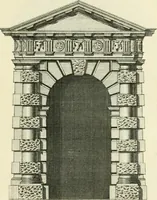 An illustration from The gentlemens or builders companion : containing variety of usefull designs for doors, gateways, peers, pavilions, temples, chimney-pieces, slab tables, pier glasses, or tabernacle frames, ceiling peices [sic] &c. (1739)