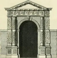 An illustration from The gentlemens or builders companion : containing variety of usefull designs for doors, gateways, peers, pavilions, temples, chimney-pieces, slab tables, pier glasses, or tabernacle frames, ceiling peices [sic] &c. (1739)
