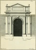 An illustration from The gentlemens or builders companion : containing variety of usefull designs for doors, gateways, peers, pavilions, temples, chimney-pieces, slab tables, pier glasses, or tabernacle frames, ceiling peices [sic] &c. (1739)