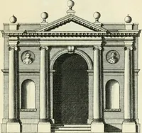 An illustration from The gentlemens or builders companion : containing variety of usefull designs for doors, gateways, peers, pavilions, temples, chimney-pieces, slab tables, pier glasses, or tabernacle frames, ceiling peices [sic] &c. (1739)