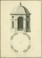 An illustration from The gentlemens or builders companion : containing variety of usefull designs for doors, gateways, peers, pavilions, temples, chimney-pieces, slab tables, pier glasses, or tabernacle frames, ceiling peices [sic] &c. (1739)