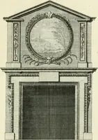 An illustration from The gentlemens or builders companion : containing variety of usefull designs for doors, gateways, peers, pavilions, temples, chimney-pieces, slab tables, pier glasses, or tabernacle frames, ceiling peices [sic] &c. (1739)