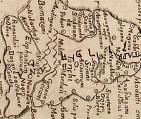 An illustration from Geographiæ sacræ pars prior[-altera] ... : cum tabula chorographica, & duplici indice, 1. Locorum scripturæ. 2. Rerum & verborum : adjecti sunt tres alij indices in fine totius operis (1651)