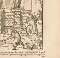 An illustration from Georgii Agricolae De re metallica libri XII quibus officia, instrumenta, machinae, ac omnia deni[que] ad metallicam spectantia, non modo luculentissimè describuntur, sed & per effigies, suis locis insertas, adiunctis latinis, germanicis[que] appellationibus ita ob oculos ponuntur, ut clarius tradi non possint : eiusdem de animantibus subterraneis liber, ab autore recognitus, cum indicibus diuersis, quicquid in opere tractatum est, pulchrè demonstrantibus (1556)