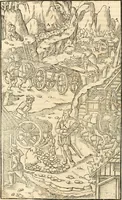 An illustration from Georgii Agricolae De re metallica libri XII. qvibus officia, instrumenta, machinae, ac omnia deni ad metallicam spectantia, non modo luculentissimè describuntur, sed & per effigies, suis locis insertas, adiunctis latinis, germanicis appellationibus ita ob oculos ponuntur, ut clarius tradi non possint. Eivsdem De animantibvs svbterraneis liber, ab autore recognitus: cum indicibus diuersis, quicqiuid in opere tractatum est, pulchré demonstrantibus (1556)