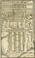 Picture 94 of 293 from Georgii Agricolae De re metallica libri XII. qvibus officia, instrumenta, machinae, ac omnia deni ad metallicam spectantia, non modo luculentissimè describuntur, sed & per effigies, suis locis insertas, adiunctis latinis, germanicis appellationibus ita ob oculos ponuntur, ut clarius tradi non possint. Eivsdem De animantibvs svbterraneis liber, ab autore recognitus: cum indicibus diuersis, quicqiuid in opere tractatum est, pulchré demonstrantibus (1556), leaf 160
