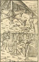 Picture 100 of 293 from Georgii Agricolae De re metallica libri XII. qvibus officia, instrumenta, machinae, ac omnia deni ad metallicam spectantia, non modo luculentissimè describuntur, sed & per effigies, suis locis insertas, adiunctis latinis, germanicis appellationibus ita ob oculos ponuntur, ut clarius tradi non possint. Eivsdem De animantibvs svbterraneis liber, ab autore recognitus: cum indicibus diuersis, quicqiuid in opere tractatum est, pulchré demonstrantibus (1556), leaf 171