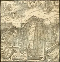 Picture 110 of 293 from Georgii Agricolae De re metallica libri XII. qvibus officia, instrumenta, machinae, ac omnia deni ad metallicam spectantia, non modo luculentissimè describuntur, sed & per effigies, suis locis insertas, adiunctis latinis, germanicis appellationibus ita ob oculos ponuntur, ut clarius tradi non possint. Eivsdem De animantibvs svbterraneis liber, ab autore recognitus: cum indicibus diuersis, quicqiuid in opere tractatum est, pulchré demonstrantibus (1556), leaf 183