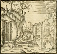 An illustration from Georgii Agricolae De re metallica libri XII. qvibus officia, instrumenta, machinae, ac omnia deni ad metallicam spectantia, non modo luculentissimè describuntur, sed & per effigies, suis locis insertas, adiunctis latinis, germanicis appellationibus ita ob oculos ponuntur, ut clarius tradi non possint. Eivsdem De animantibvs svbterraneis liber, ab autore recognitus: cum indicibus diuersis, quicqiuid in opere tractatum est, pulchré demonstrantibus (1556)