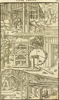 Picture 114 of 293 from Georgii Agricolae De re metallica libri XII. qvibus officia, instrumenta, machinae, ac omnia deni ad metallicam spectantia, non modo luculentissimè describuntur, sed & per effigies, suis locis insertas, adiunctis latinis, germanicis appellationibus ita ob oculos ponuntur, ut clarius tradi non possint. Eivsdem De animantibvs svbterraneis liber, ab autore recognitus: cum indicibus diuersis, quicqiuid in opere tractatum est, pulchré demonstrantibus (1556), leaf 188