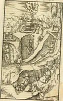 An illustration from Georgii Agricolae De re metallica libri XII. qvibus officia, instrumenta, machinae, ac omnia deni ad metallicam spectantia, non modo luculentissimè describuntur, sed & per effigies, suis locis insertas, adiunctis latinis, germanicis appellationibus ita ob oculos ponuntur, ut clarius tradi non possint. Eivsdem De animantibvs svbterraneis liber, ab autore recognitus: cum indicibus diuersis, quicqiuid in opere tractatum est, pulchré demonstrantibus (1556)
