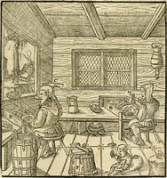 An illustration from Georgii Agricolae De re metallica libri XII. qvibus officia, instrumenta, machinae, ac omnia deni ad metallicam spectantia, non modo luculentissimè describuntur, sed & per effigies, suis locis insertas, adiunctis latinis, germanicis appellationibus ita ob oculos ponuntur, ut clarius tradi non possint. Eivsdem De animantibvs svbterraneis liber, ab autore recognitus: cum indicibus diuersis, quicqiuid in opere tractatum est, pulchré demonstrantibus (1556)