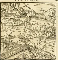 Picture 135 of 293 from Georgii Agricolae De re metallica libri XII. qvibus officia, instrumenta, machinae, ac omnia deni ad metallicam spectantia, non modo luculentissimè describuntur, sed & per effigies, suis locis insertas, adiunctis latinis, germanicis appellationibus ita ob oculos ponuntur, ut clarius tradi non possint. Eivsdem De animantibvs svbterraneis liber, ab autore recognitus: cum indicibus diuersis, quicqiuid in opere tractatum est, pulchré demonstrantibus (1556), leaf 232