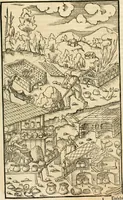 An illustration from Georgii Agricolae De re metallica libri XII. qvibus officia, instrumenta, machinae, ac omnia deni ad metallicam spectantia, non modo luculentissimè describuntur, sed & per effigies, suis locis insertas, adiunctis latinis, germanicis appellationibus ita ob oculos ponuntur, ut clarius tradi non possint. Eivsdem De animantibvs svbterraneis liber, ab autore recognitus: cum indicibus diuersis, quicqiuid in opere tractatum est, pulchré demonstrantibus (1556)