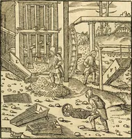 Picture 144 of 293 from Georgii Agricolae De re metallica libri XII. qvibus officia, instrumenta, machinae, ac omnia deni ad metallicam spectantia, non modo luculentissimè describuntur, sed & per effigies, suis locis insertas, adiunctis latinis, germanicis appellationibus ita ob oculos ponuntur, ut clarius tradi non possint. Eivsdem De animantibvs svbterraneis liber, ab autore recognitus: cum indicibus diuersis, quicqiuid in opere tractatum est, pulchré demonstrantibus (1556), leaf 242