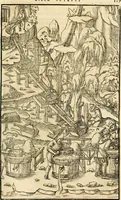 An illustration from Georgii Agricolae De re metallica libri XII. qvibus officia, instrumenta, machinae, ac omnia deni ad metallicam spectantia, non modo luculentissimè describuntur, sed & per effigies, suis locis insertas, adiunctis latinis, germanicis appellationibus ita ob oculos ponuntur, ut clarius tradi non possint. Eivsdem De animantibvs svbterraneis liber, ab autore recognitus: cum indicibus diuersis, quicqiuid in opere tractatum est, pulchré demonstrantibus (1556)