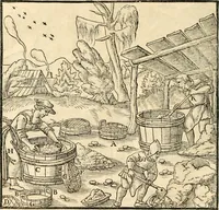 Picture 148 of 293 from Georgii Agricolae De re metallica libri XII. qvibus officia, instrumenta, machinae, ac omnia deni ad metallicam spectantia, non modo luculentissimè describuntur, sed & per effigies, suis locis insertas, adiunctis latinis, germanicis appellationibus ita ob oculos ponuntur, ut clarius tradi non possint. Eivsdem De animantibvs svbterraneis liber, ab autore recognitus: cum indicibus diuersis, quicqiuid in opere tractatum est, pulchré demonstrantibus (1556), leaf 247