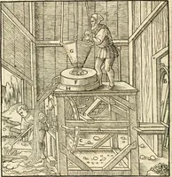 Picture 150 of 293 from Georgii Agricolae De re metallica libri XII. qvibus officia, instrumenta, machinae, ac omnia deni ad metallicam spectantia, non modo luculentissimè describuntur, sed & per effigies, suis locis insertas, adiunctis latinis, germanicis appellationibus ita ob oculos ponuntur, ut clarius tradi non possint. Eivsdem De animantibvs svbterraneis liber, ab autore recognitus: cum indicibus diuersis, quicqiuid in opere tractatum est, pulchré demonstrantibus (1556), leaf 249